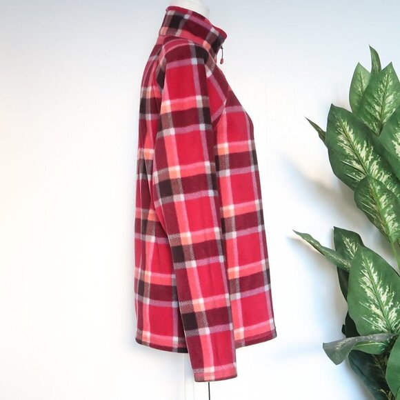 Eddie Bauer Red Plaid Ultra Soft Fleece 1/4 Zip Long Sleeve Pullover Top Medium - Picture 7 of 12